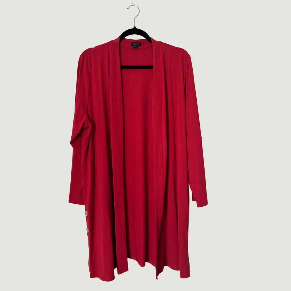 J.Jill Wearever Longline Cardigan Women XL Petite Red Minimalist Transitional